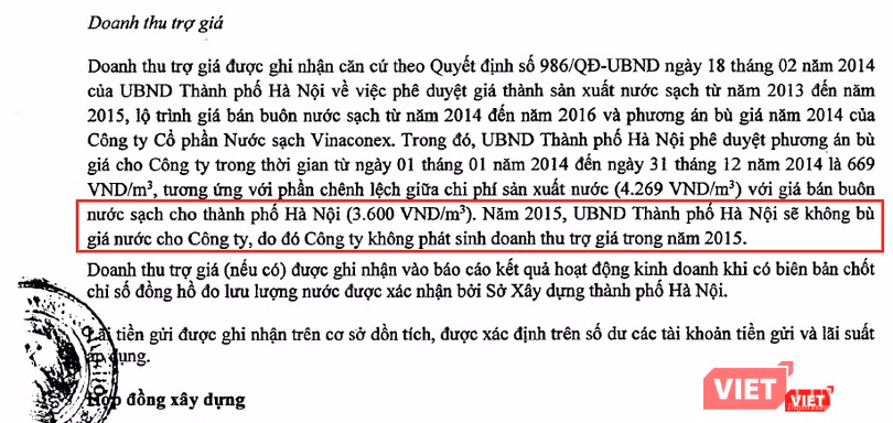 UBND Tp. Hà Nội dừng trợ giá cho Viwasupco kể từ năm 2015 UBND Tp. Hà Nội dừng trợ giá cho Viwasupco kể từ năm 2015