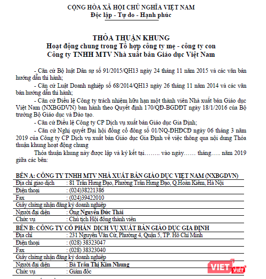 Dự thảo thỏa thuận khung giữa Gia Định và NXBGDVN Dự thảo thỏa thuận khung giữa Gia Định và NXBGDVN