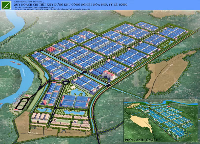 Phối cảnh KCN Hòa Phú mà Vinaconex góp vốn đầu tư cùng thành viên Phú Mỹ Group (Nguồn: Ban quản lý các KCN tỉnh Bắc Giang)