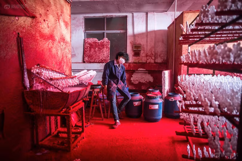 Anh Wei (19 tuổi), công nhân của một nhà máy sản xuất đồ trang trí Giáng sinh tại thị xã Nghĩa Ô. Ảnh: 1MW