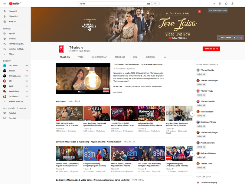 Kênh âm nhạc Ấn Độ T-Series vẫn chưa thể vượt qua PewDiePie về lượng người đăng ký Kênh âm nhạc Ấn Độ T-Series vẫn chưa thể vượt qua PewDiePie về lượng người đăng ký