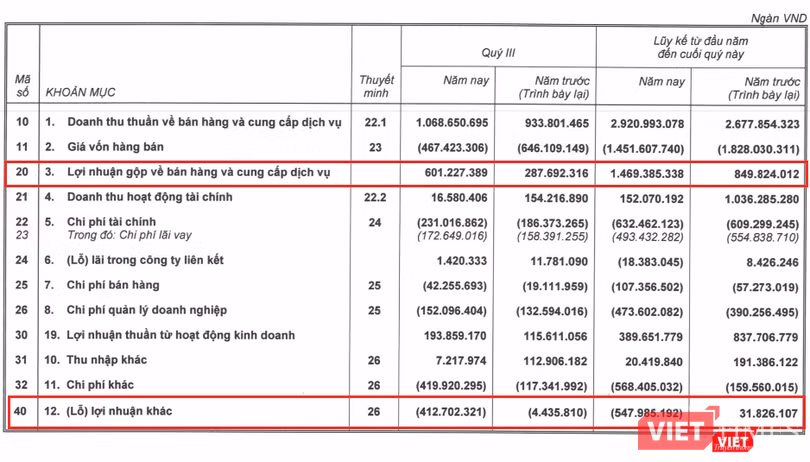 Các khoản chi phí khác trong Quý 3/2018 tăng mạnh, dẫn đến kết quả kinh doanh của HNG không mấy khả quan dù có sự tăng trưởng tích cực từ lĩnh vực kinh doanh chính (Nguồn: HNG)