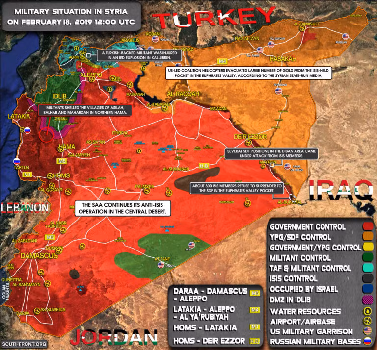 Tình hình chiến sự Syria tính đến ngày 18.02.2019 theo South Front. Tình hình chiến sự Syria tính đến ngày 18.02.2019 theo South Front.
