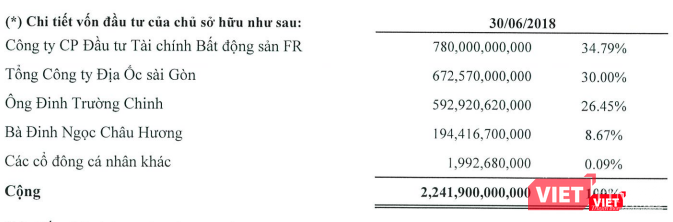 Cơ cấu sở hữu của HDTC tính đển 30/6/2018 (Nguồn: HDTC)