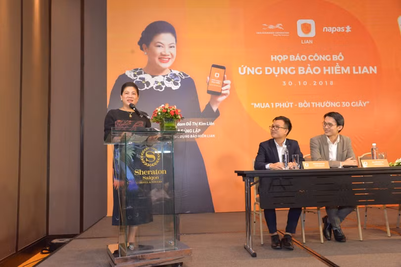 "Shark" Liên trong buổi họp báo công bố ứng dụng bảo hiểm LIAN (Ảnh: Internet)