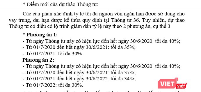Các phương án điều chỉnh Tỷ lệ tối đa nguồn vốn ngắn hạn được sử dụng để cho vay trung hạn và dài hạn