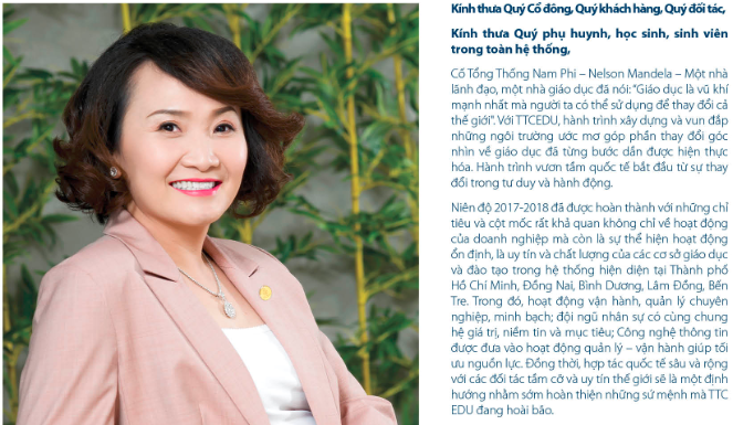 Bà Đặng Huỳnh Ức My trên cương vị Chủ tịch HĐQT của TTC Edu (Nguồn: TTC Edu)