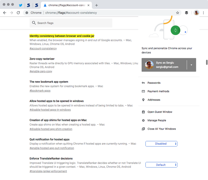 Trên thanh địa chỉ, hãy điền "chrome://flags/#account-consistency" rồi vô hiệu hóa “Identity consistency between browser and cookie jar” để chặn quyền liên kết tự động giữa Chrome 69 và tài khoản Google. Ảnh: Softpedia Trên thanh địa chỉ, hãy điền "chrome://flags/#account-consistency" rồi vô hiệu hóa “Identity consistency between browser and cookie jar” để chặn quyền liên kết tự động giữa Chrome 69 và tài khoản Google. Ảnh: Softpedia