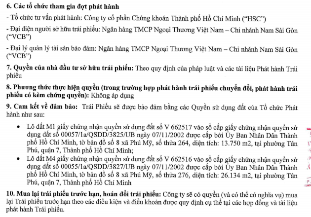 Các tài sản được Phú Mỹ Hưng dùng làm tài sản đảm bảo cho lô trái phiếu Các tài sản được Phú Mỹ Hưng dùng làm tài sản đảm bảo cho lô trái phiếu