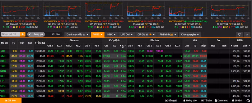 Sắp xanh trở lại với nhiều cổ phiếu vốn hóa lớn (Ảnh chụp màn hình - Nguồn: VNDS)