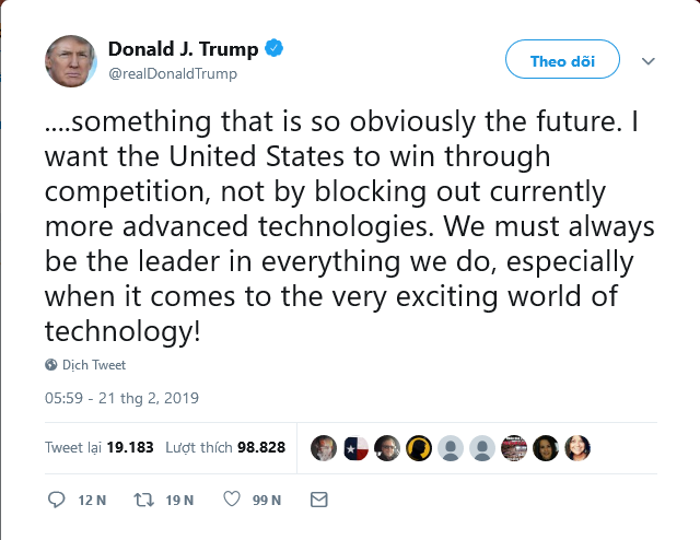 Đoạn Tweet của ông Trump ngày 22.2. Ảnh chụp màn hình