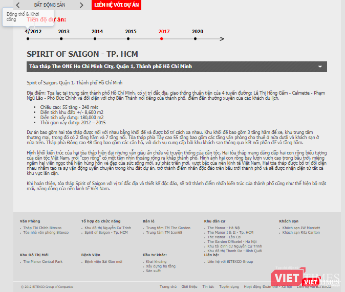 Phần giới thiệu về dự án Spirit of Saigon của Bitexco (bitexco.com.vn)