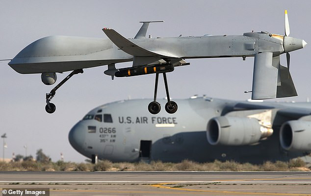 Máy bay không người lái tấn công Mỹ R9X mang tên lửa sát thương động năng Ninja. Ảnh Daily Mail Máy bay không người lái tấn công Mỹ R9X mang tên lửa sát thương động năng Ninja. Ảnh Daily Mail