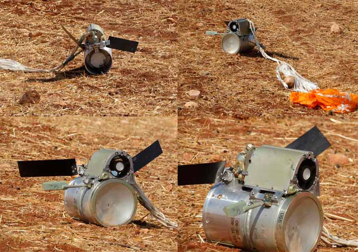 Bom cassette chống các phương tiện cơ giới trên chiến trường Syria. Ảnh trang RG Bom cassette chống các phương tiện cơ giới trên chiến trường Syria. Ảnh trang RG