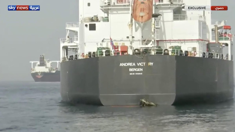 Tàu chở dầu MT Andrew Victory được cho là bị tấn công trên biểu UAE. Ảnh South Front Tàu chở dầu MT Andrew Victory được cho là bị tấn công trên biểu UAE. Ảnh South Front