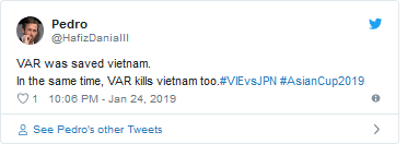 Tài khoản Pedro: VAR đã cứu Việt Nam, đồng thời cũng hại Việt Nam. Tài khoản Pedro: VAR đã cứu Việt Nam, đồng thời cũng hại Việt Nam.