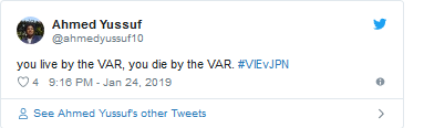Tài khoản Ahmed Yussuf: Thành vì VAR, bại vì VAR. Tài khoản Ahmed Yussuf: Thành vì VAR, bại vì VAR.
