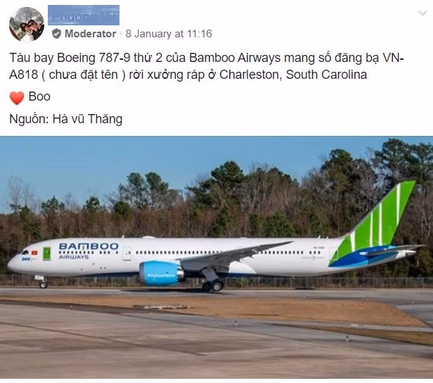 Hình ảnh về máy bay được cho là chiếc Boeing 787-9 Dreamliner thứ 2 của Bamboo Airways được chia sẻ trên một diễn đàn hàng không