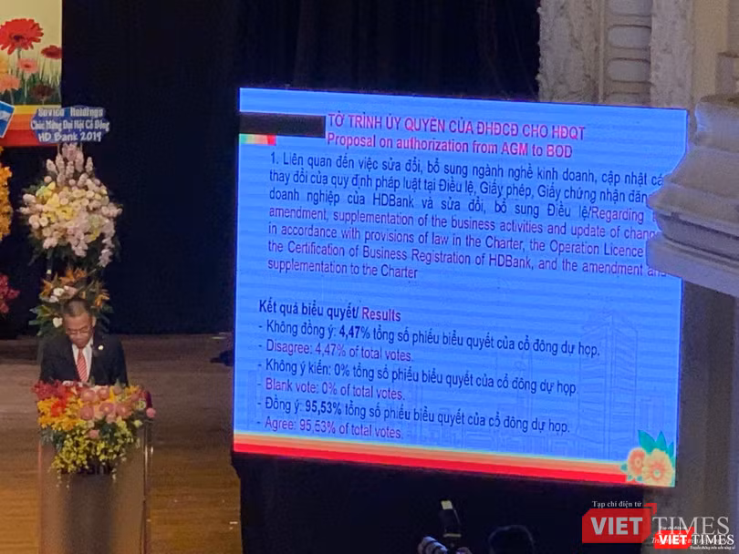 Các cổ đông tham gia ĐHĐCĐ 2019 của HDBank đã thông qua nhiều tở trình với tỷ lệ nhất trí cao (Ảnh: VT) Các cổ đông tham gia ĐHĐCĐ 2019 của HDBank đã thông qua nhiều tở trình với tỷ lệ nhất trí cao (Ảnh: VT)