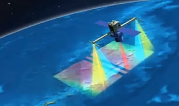 Hệ thống vệ tinh gắn thiết bị phát xung laser chống ngầm Trung Quốc. Ảnh Express, Anh