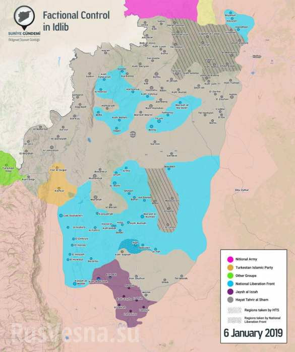 Tổng quan tình hình chiến sự địa phận tỉnh Idlib tính đến ngày 06.01.2019. Ảnh Rusvesna Tổng quan tình hình chiến sự địa phận tỉnh Idlib tính đến ngày 06.01.2019. Ảnh Rusvesna