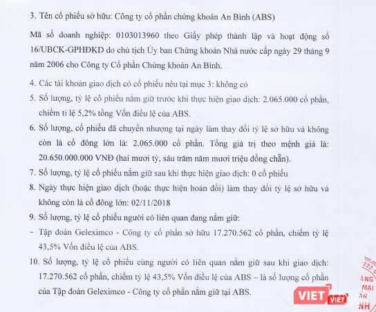 Một phần nội dung báo cáo giao dịch của ABBank tại ABS gửi Ủy ban Chứng khoán Nhà nước (Nguồn: UBCKNN)