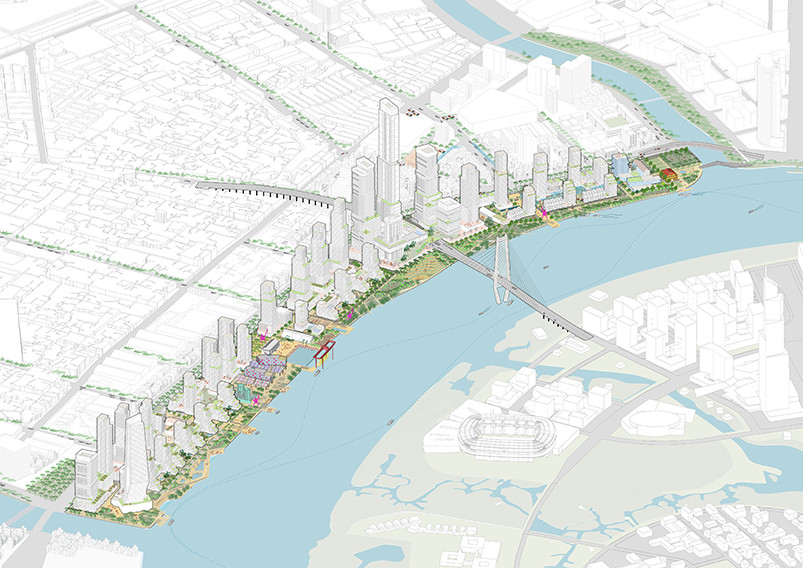 Một phối cảnh trong ý tưởng thiết kế “The Saigon Riverfront: A New Vision for Ho Chi Minh City’s Historic Port”. (Nguồn: architech.vn; inla.cn; ndh.vn)