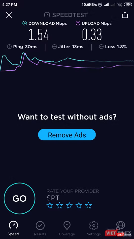 Tốc độ điểm kết nối Wi-Fi công cộng tại trường đại học Khoa học Xã hội & Nhân văn.