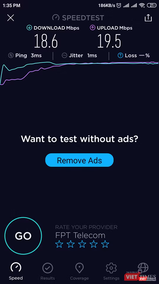 Tốc độ điểm kết nối Wi-Fi công cộng tại TTTM Vincom Bà Triệu.