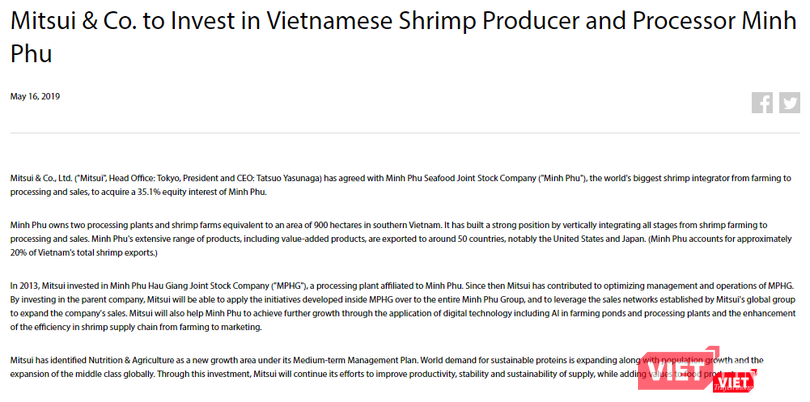 Mitsui&Co công bố thực hiện đầu tư vào MPC (Nguồn: mitsui.com)