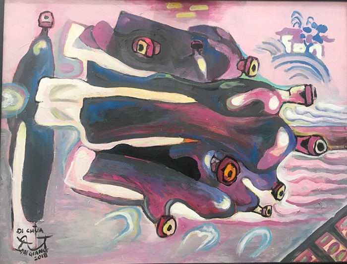 Tác phẩm sơn dầu "Đi chùa" Tác phẩm sơn dầu