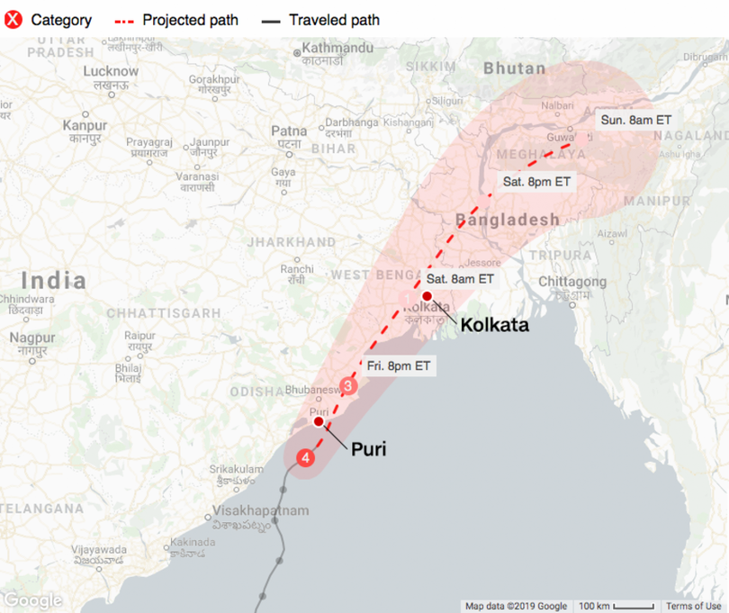 Dự báo đường đi của siêu bão Fani (Nguồn: CNN)