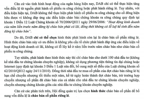 DongABank lý giải lý do lựa chọn hình thức chào bán riêng lẻ (Nguồn: DAB)