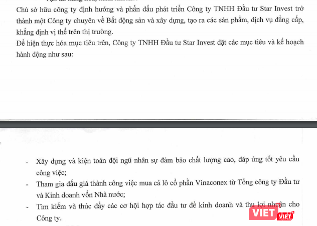 Nhà đầu tư Công ty TNHH Đầu tư Star Invest dành khá nhiều nội dung cho các mục tiêu và kế hoạch phát triển (Nguồn: HNX) Nhà đầu tư Công ty TNHH Đầu tư Star Invest dành khá nhiều nội dung cho các mục tiêu và kế hoạch phát triển (Nguồn: HNX)