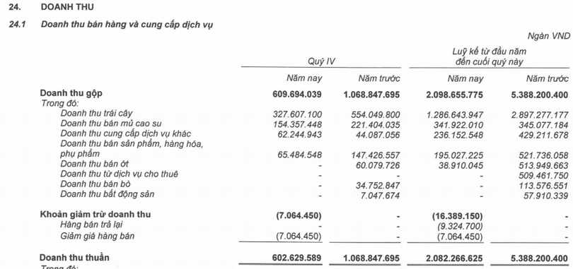 Cơ cấu doanh thu của HAG năm 2019 (Nguồn: BCTC Hợp nhất Quý 4/2019)