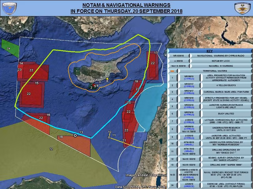 Bản đồ khu vực diễn ra cuộc diễn tập trên biển Địa Trung Hải. Ảnh South Front