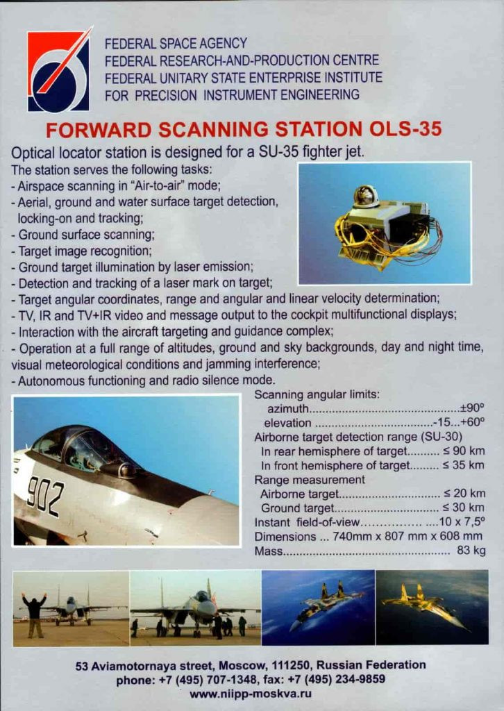 Tính năng kỹ chiến thuật của thiết bị trinh sát, phát hiện, giám sát mục tiêu và đo xa hồng ngoại - laser OLS - 35