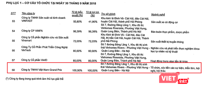 Việt Nam Grand Prix là đơn vị thành viên mới được thành lập, thuộc "hệ sinh thái" của Tập đoàn Vingroup (Nguồn: VIC)
