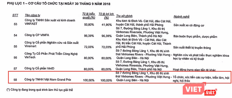 Việt Nam Grand Prix là đơn vị thành viên mới được thành lập, thuộc "hệ sinh thái" của Tập đoàn Vingroup (Nguồn: VIC)
