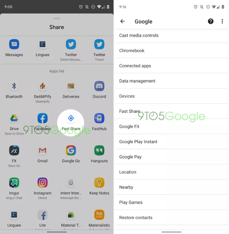 Fast Share tích hợp sẵn trên Android Q. Ảnh: 9to5Google
