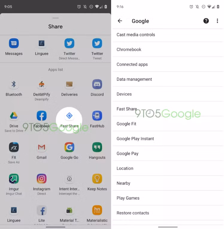 Fast Share tích hợp sẵn trên Android Q. Ảnh: 9to5Google