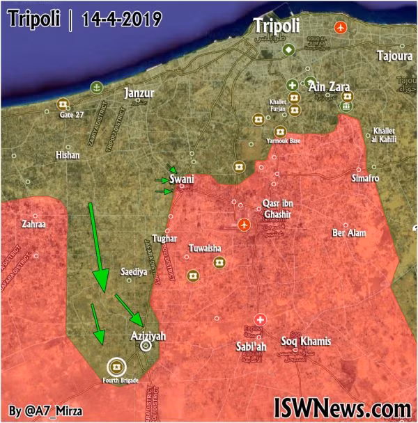 Bản đồ tình hình chiến sự Tripoli, Libya tính đến ngày 14.04.2019