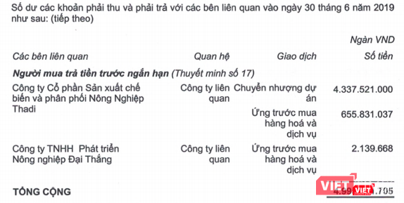 CTCP Sản xuất chế biến và phân phối Nông Nghiệp Thadi đã trả trước cho HNG 4.337,5 tỷ đồng trong Quý 2/2019 (Nguồn: HNG) CTCP Sản xuất chế biến và phân phối Nông Nghiệp Thadi đã trả trước cho HNG 4.337,5 tỷ đồng trong Quý 2/2019 (Nguồn: HNG)