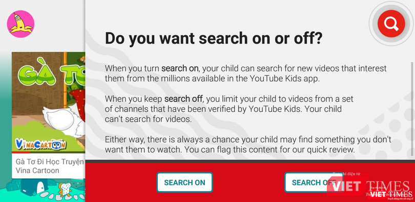 Tính năng ẩn thanh tìm kiếm sẽ giới hạn video trẻ có thể tương tác trong các nội dung YouTube Kids đề xuất
