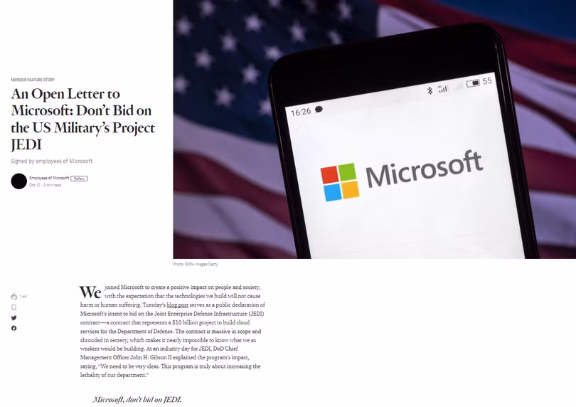 Bức thư ngỏ của nhân viên Microsoft đăng tải trên trang Medium. Ảnh: Medium
