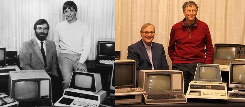 Bức ảnh chụp chung của ông Paul Allen và Bill Gates năm 1981 (trái) và 2013 (phải). Ảnh: Forbes