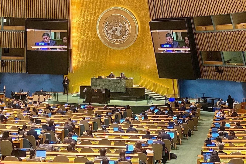 Đại diện phái đoàn Việt Nam phát biểu tại Liên hợp quốc về Công ước chống tội phạm mạng. Ảnh: TTXVN