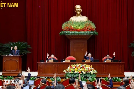 Các đại biểu thông qua chương trình Hội nghị Trung ương 2 khóa XIV. Ảnh: TTXVN.