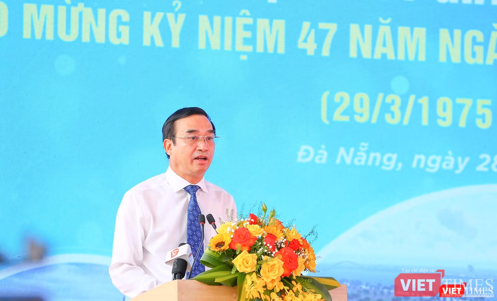 Ông Lê Trung Chinh - Chủ tịch UBND TP Đà Nẵng - phát biểu tại lễ khánh thành dự án cải tạo cụm nút giao thông phía Tây cầu Trần Thị Lý