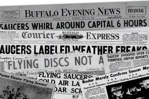 Hàng loạt bài báo đề cập tới UFO từng được đăng trên trang nhất các tờ báo thời bấy giờ. Ảnh: CNN.